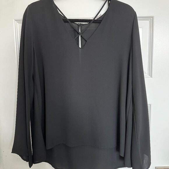 Lush All In Favor Cross Front Blouse in Black - Picture 1 of 2
